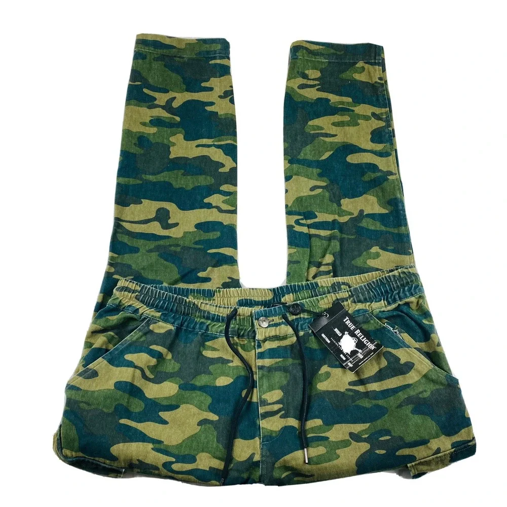 True Religion Mens Camo Jogger Cargo Pants Green 42x33 104927 NWT